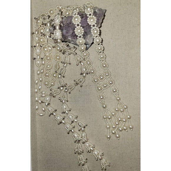 Lot 2 Vintage White Gold Flower Tassel Seed Bead Necklaces Retro Wedding Lei - Picture 3 of 13